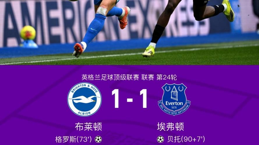 埃弗顿1-1客平布莱顿，格罗斯破门，贝托压哨扳平比分
